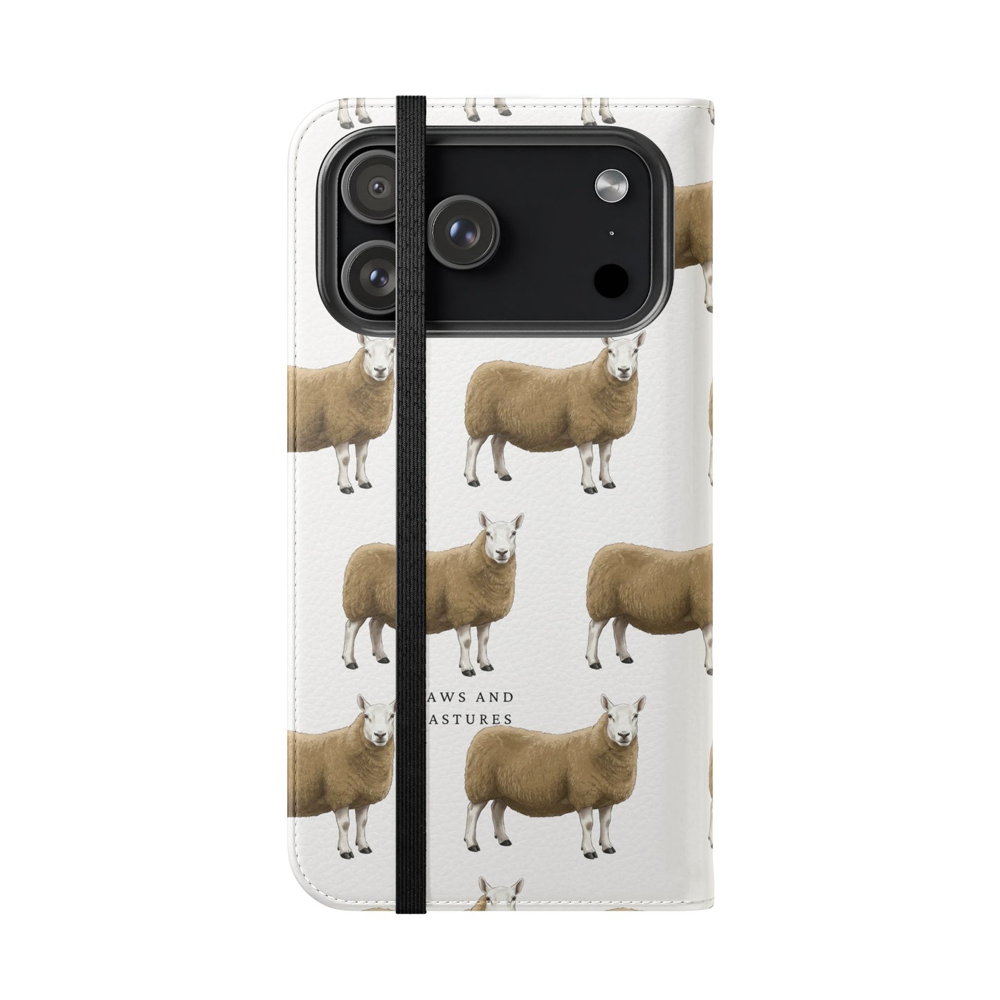 Cheviot Sheep Pattern Flip Phone Case – Cute Pastoral Wallet Cover with Card Slots