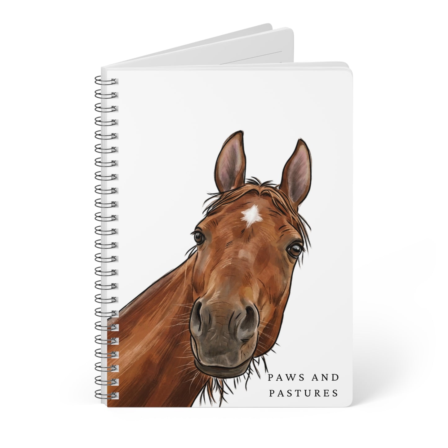 Horse Portrait Spiral Notebook — "Paws and Pastures" A5 Wirobound Journal
