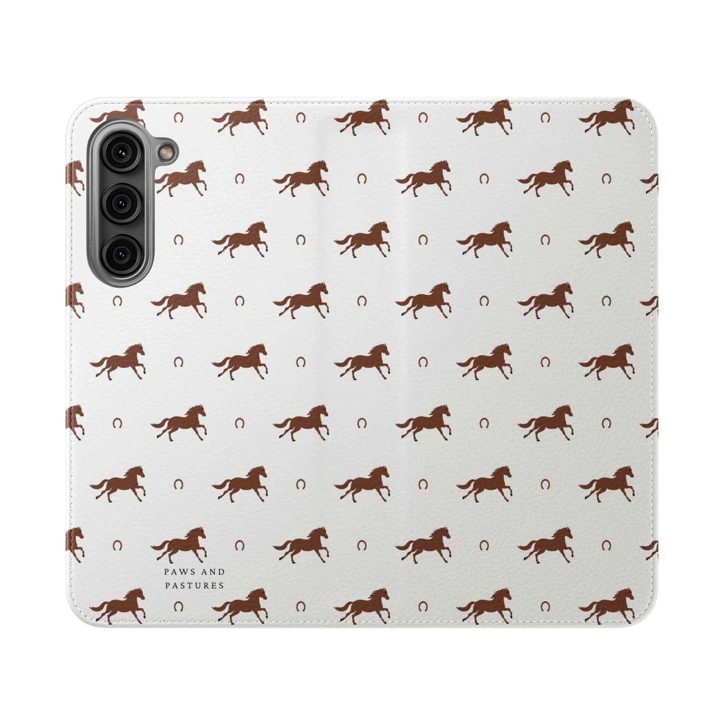 Horse Pattern Flip Case — Leather Wallet Phone Cover with Galloping Horses