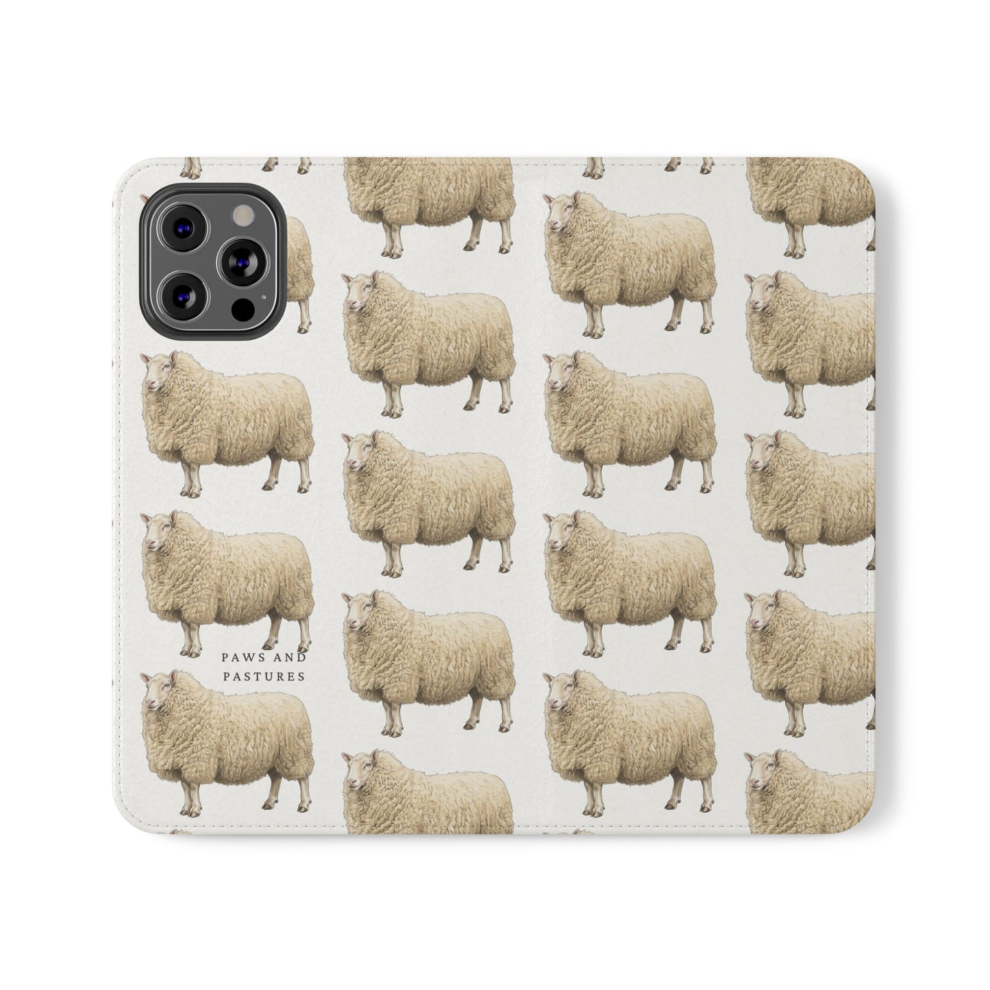 Cheviot Sheep Pattern Flip Phone Case – Cute Pastoral Wallet Cover with Card Slots