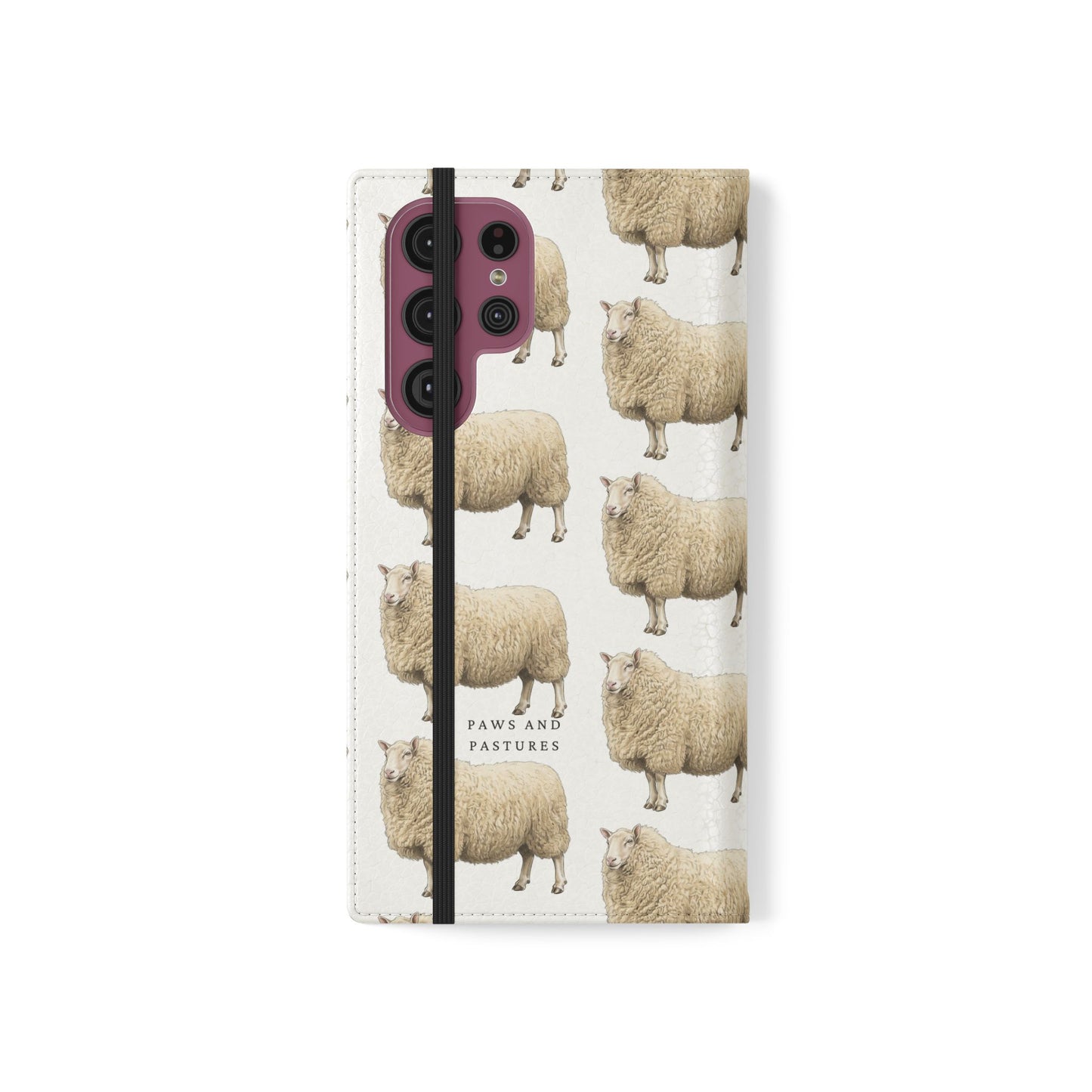 Cheviot Sheep Pattern Flip Phone Case – Cute Pastoral Wallet Cover with Card Slots