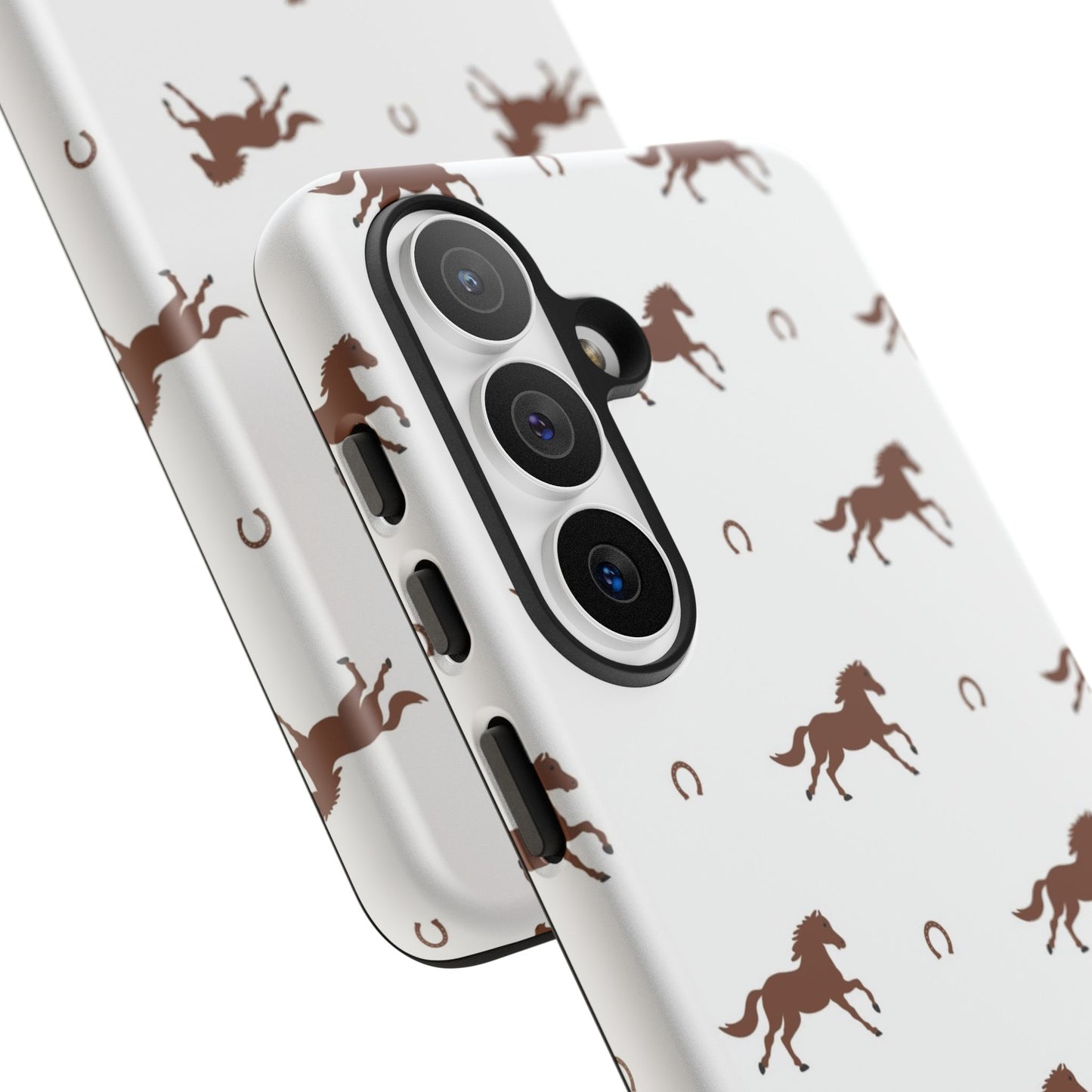 Horse Pattern Tough Phone Case — Brown Galloping Horses & Horseshoes on White