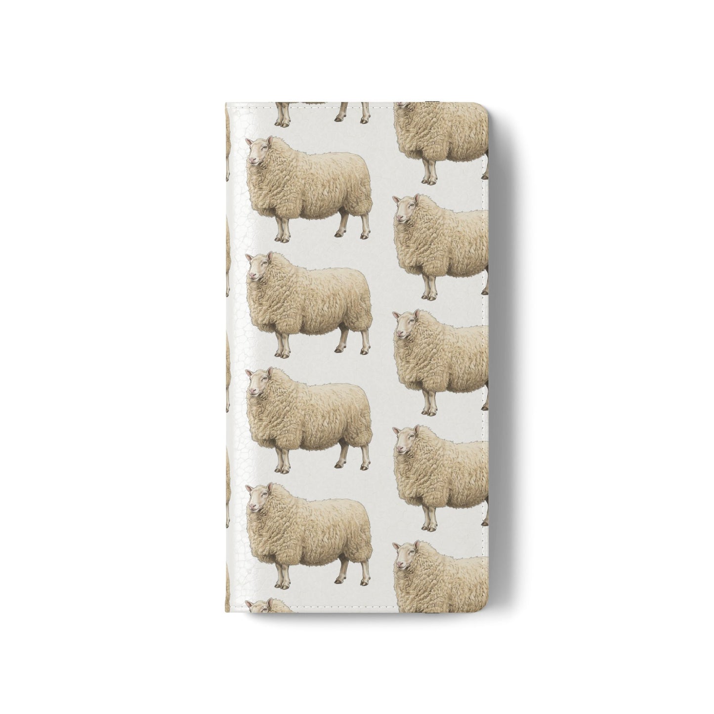 Cheviot Sheep Pattern Flip Phone Case – Cute Pastoral Wallet Cover with Card Slots
