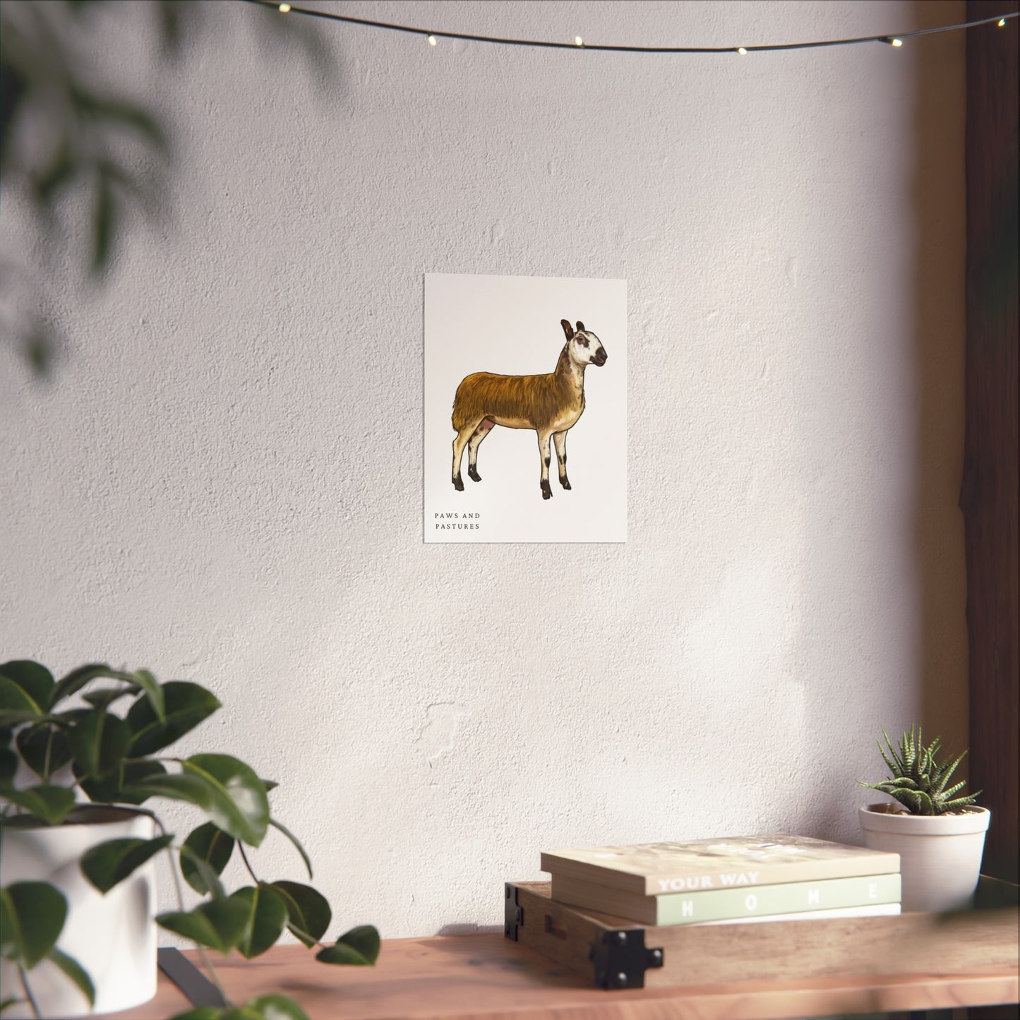 Blue Faced Leicester Sheep Illustration Poster — Rustic Farm Animal Fine Art Print ("Paws and Pastures")