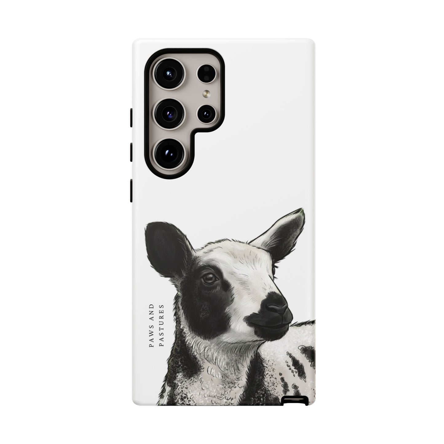 Dutch Spotted Sheep Portrait Phone Case - Black & White Lamb Illustration Protective Cover