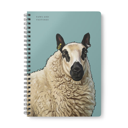 Teal Kerry Hill Sheep Portrait A5 Wirobound Notebook — "Paws and Pastures" Lined Journal