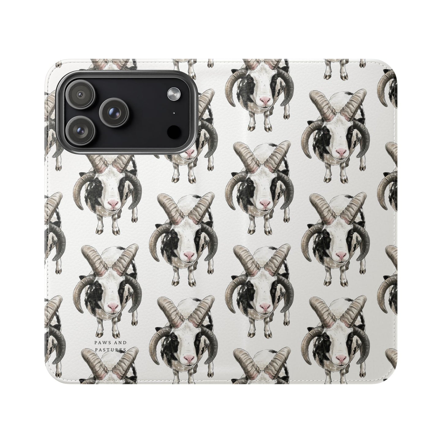 Jacob Sheep Pattern Flip Phone Case — Cute Farm Animal Wallet Cover
