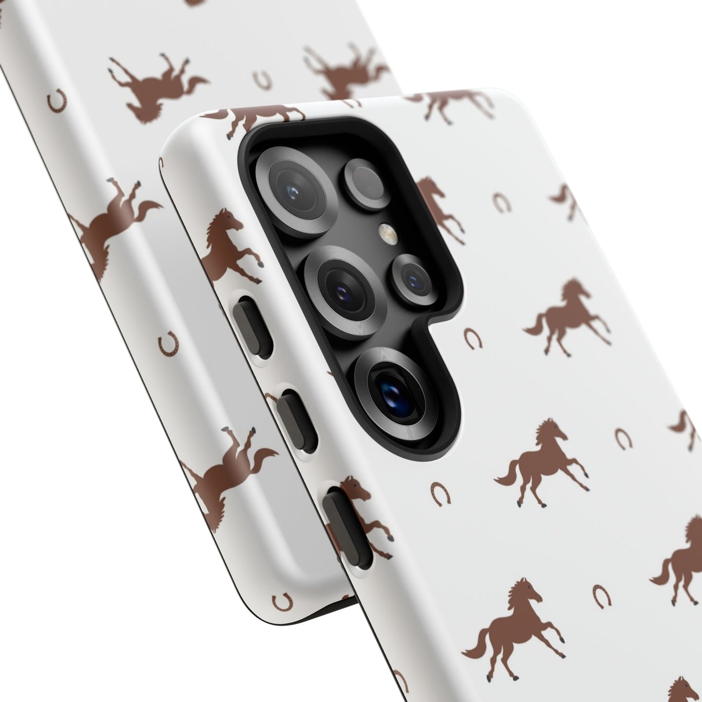 Horse Pattern Tough Phone Case — Brown Galloping Horses & Horseshoes on White