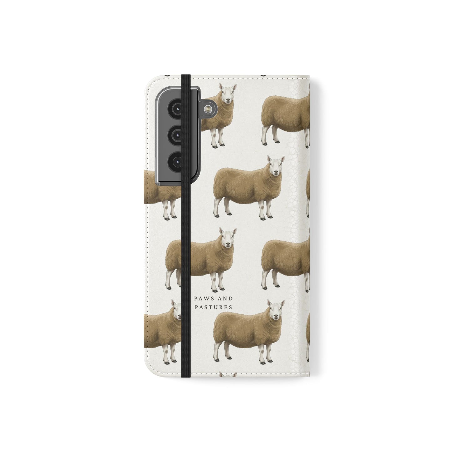 Cheviot Sheep Pattern Flip Phone Case – Cute Pastoral Wallet Cover with Card Slots