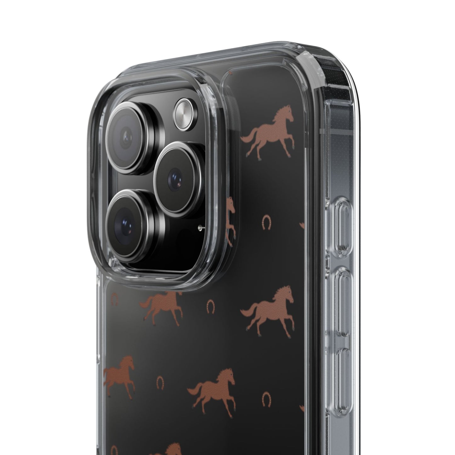 Horse Pattern Clear Phone Case — Equestrian Horses & Horseshoes Design