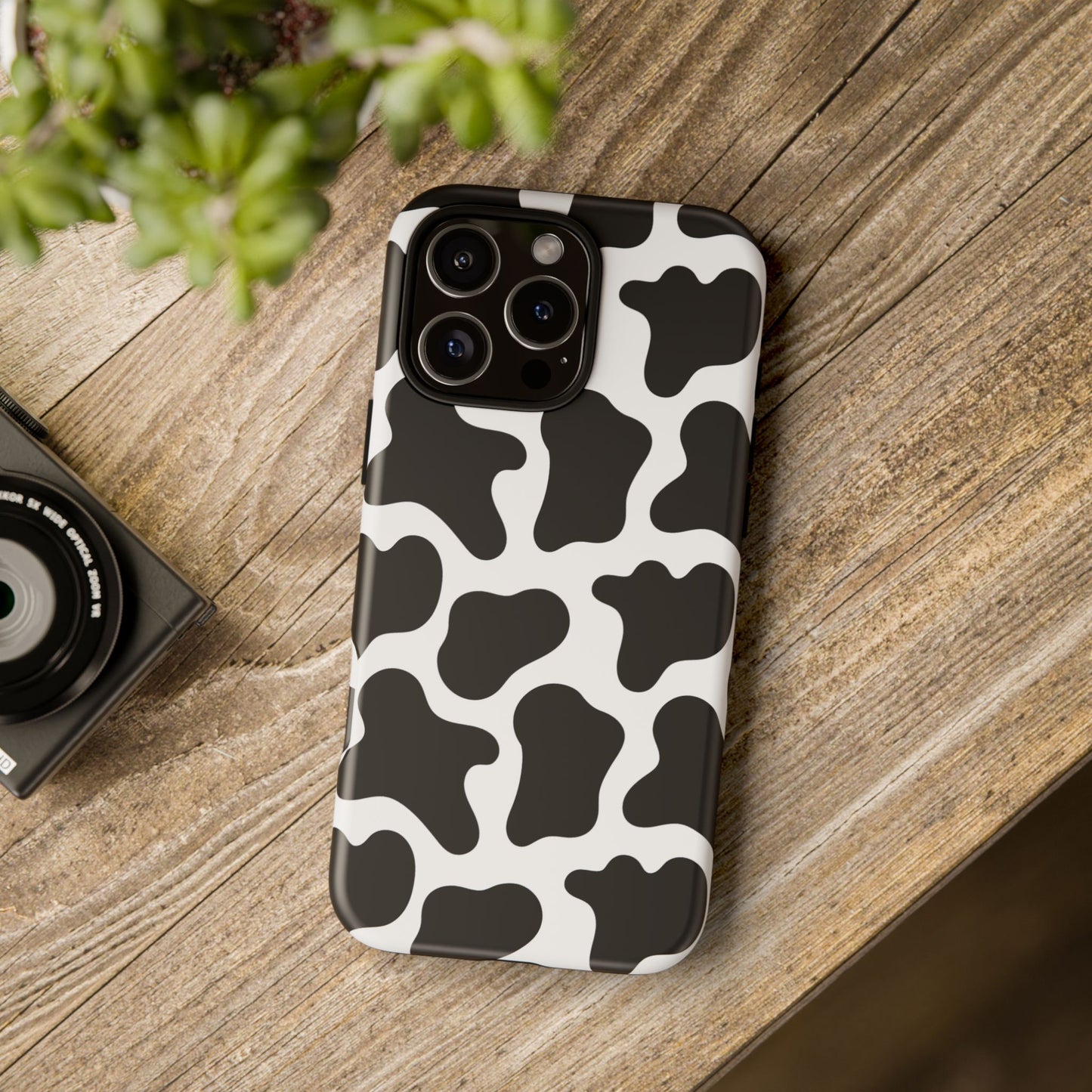 Cow Print Tough Phone Case — Black & White Protective Phone Cover