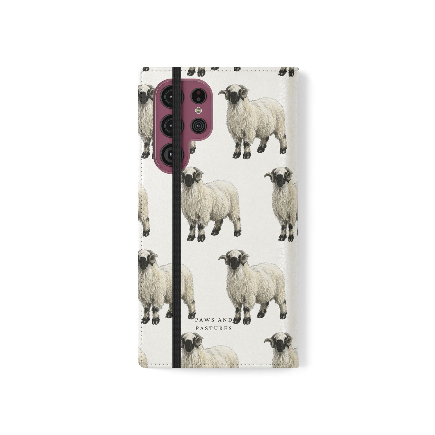 Valais Blacknose Sheep Pattern Flip Phone Case – Cute Farm Animal Wallet Cover