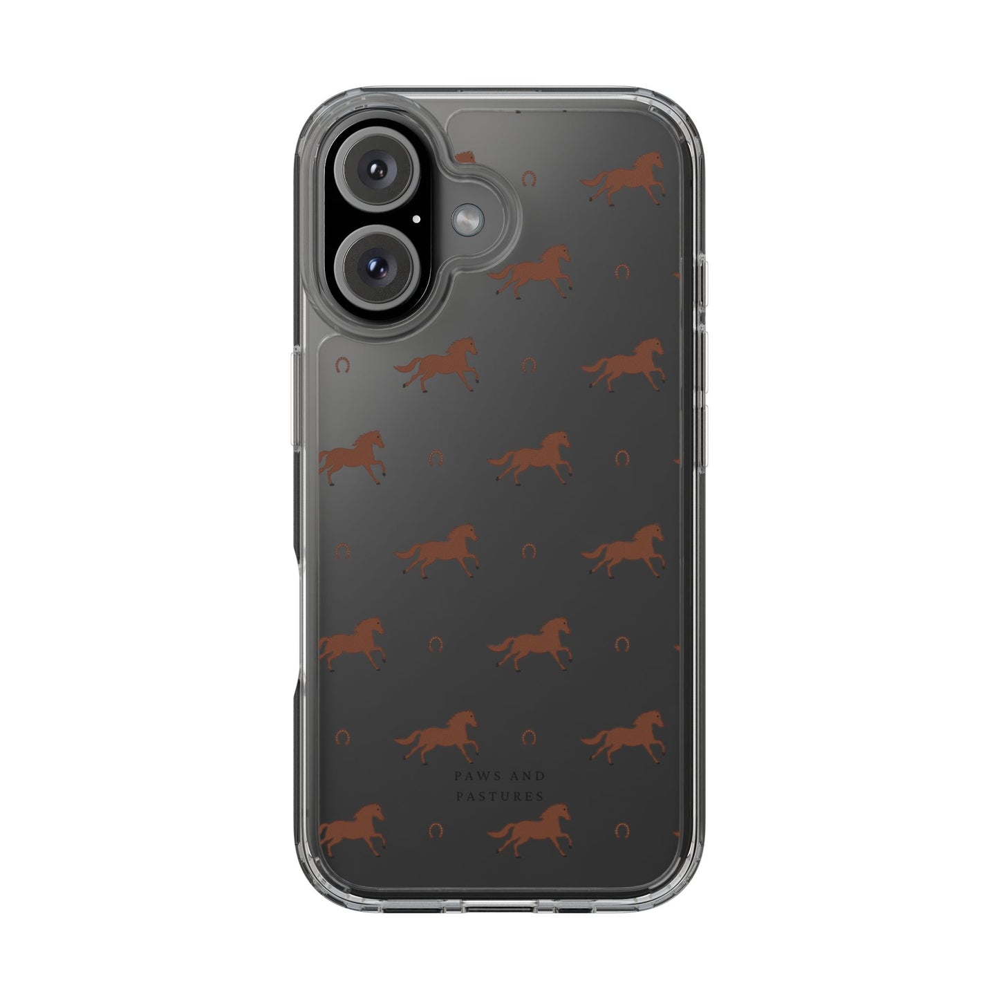 Horse Pattern Clear Phone Case — Equestrian Horses & Horseshoes Design