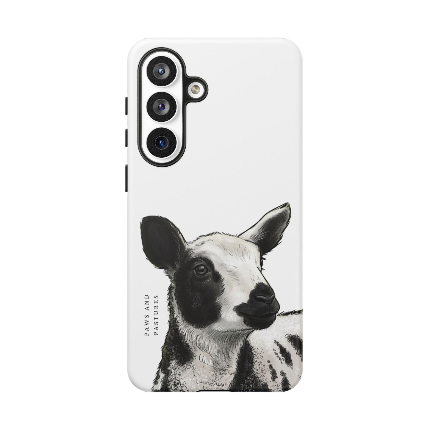 Dutch Spotted Sheep Portrait Phone Case - Black & White Lamb Illustration Protective Cover