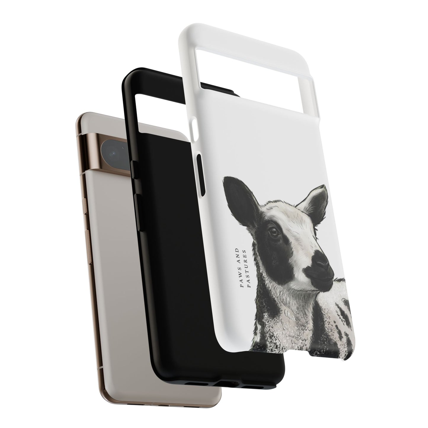 Dutch Spotted Sheep Portrait Phone Case - Black & White Lamb Illustration Protective Cover