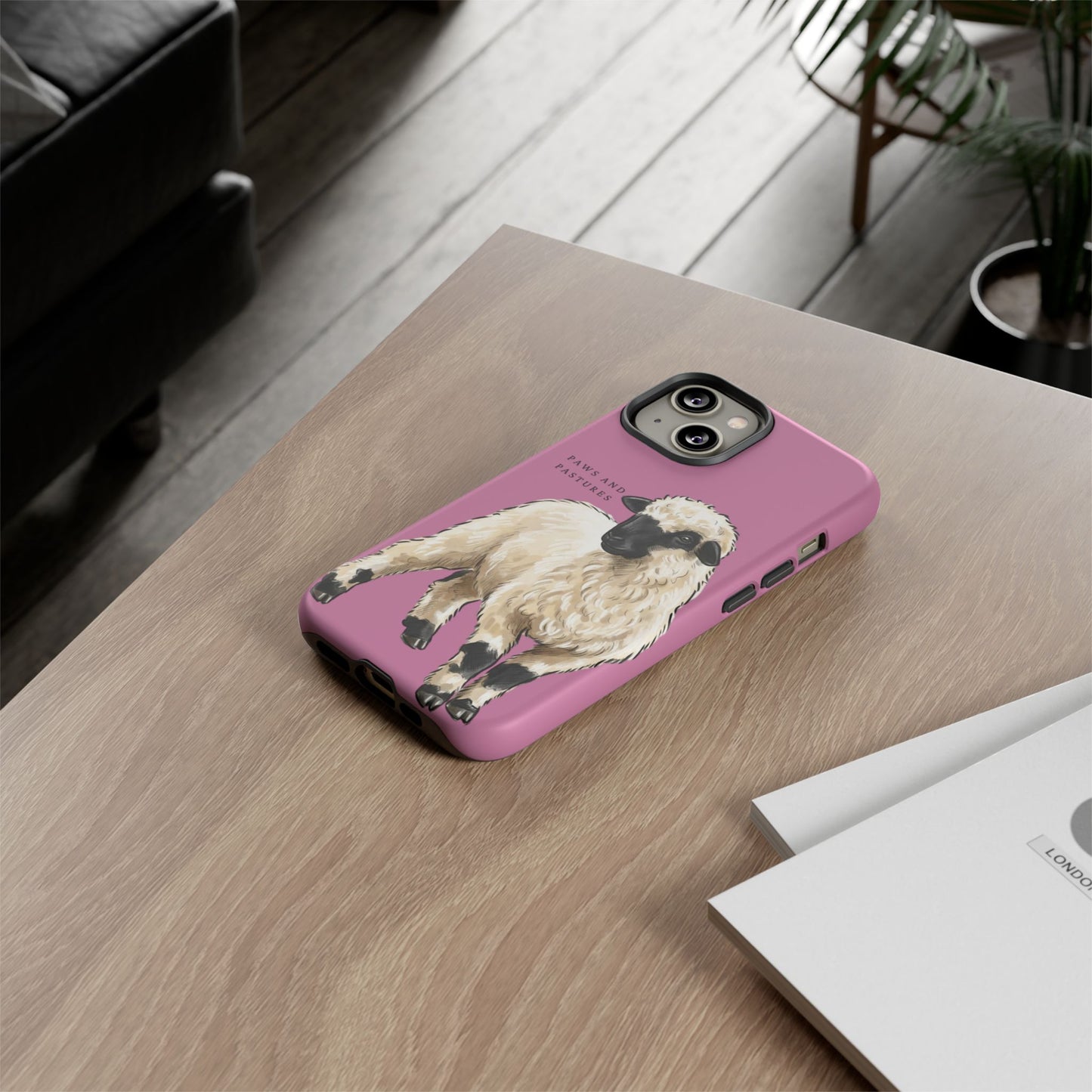Pink Valais Blacknose Sheep Phone Case – 'Paws and Pastures' Cute Lamb Protective iPhone Cover