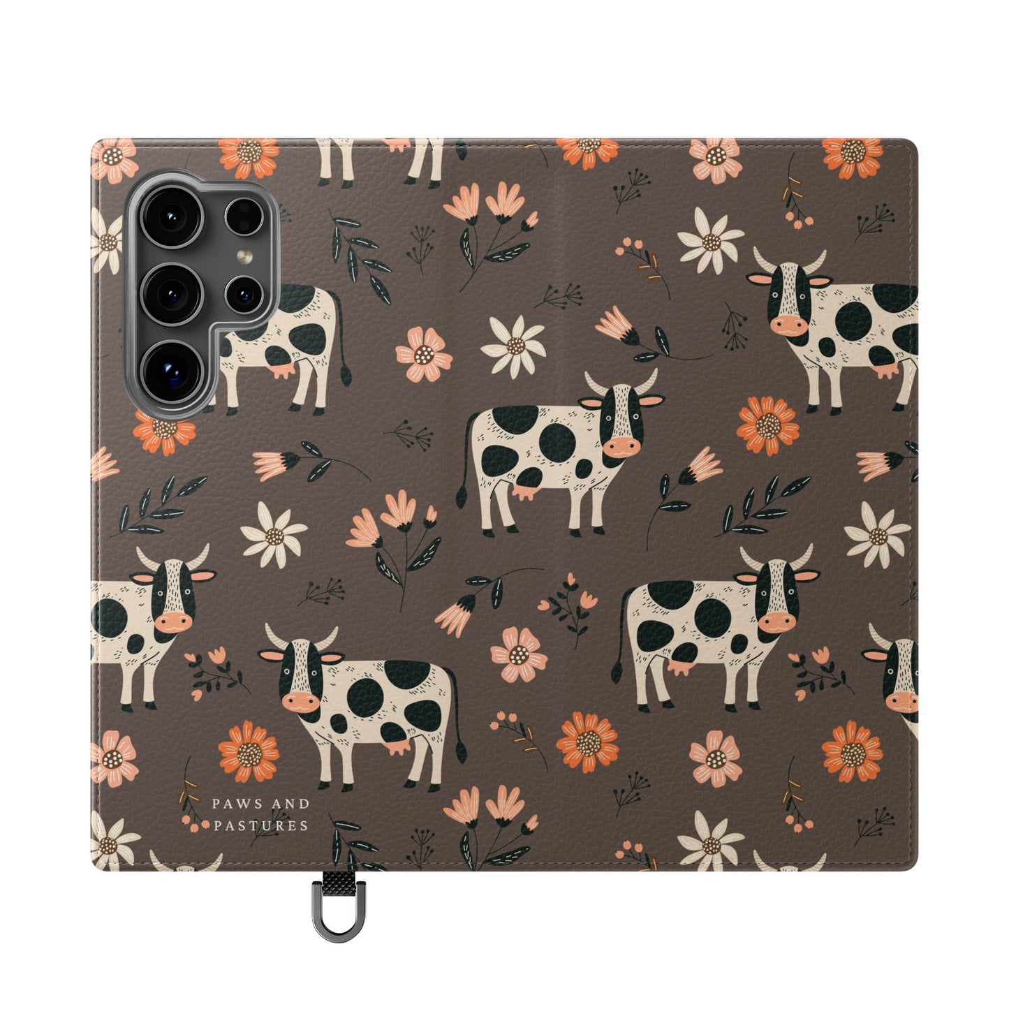 Cow Floral Flip Phone Case – Folklore Farm Pattern Wallet Case