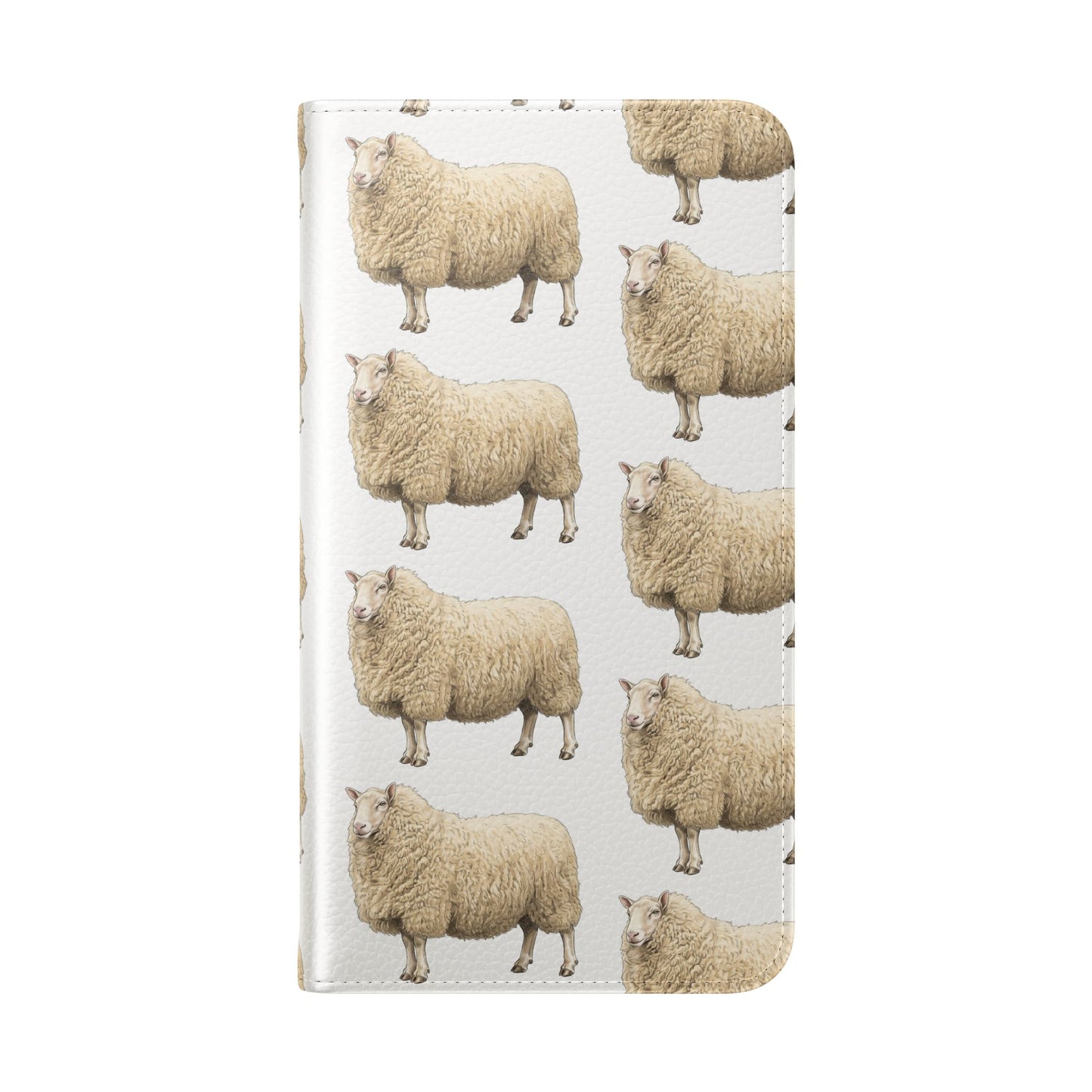 Cheviot Sheep Pattern Flip Phone Case – Cute Pastoral Wallet Cover with Card Slots