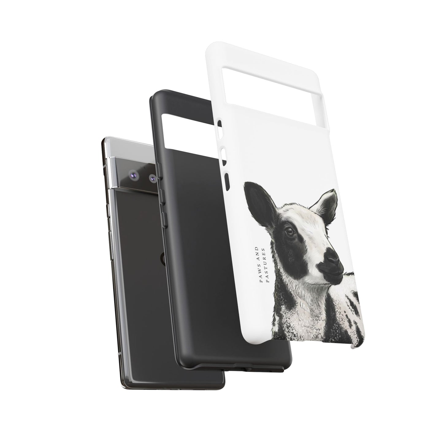 Dutch Spotted Sheep Portrait Phone Case - Black & White Lamb Illustration Protective Cover