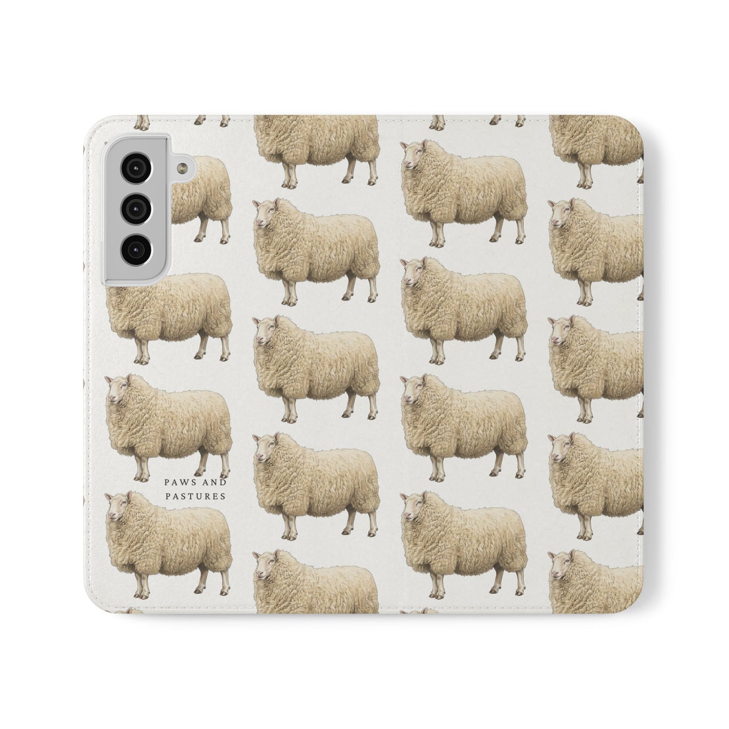 Cheviot Sheep Pattern Flip Phone Case – Cute Pastoral Wallet Cover with Card Slots