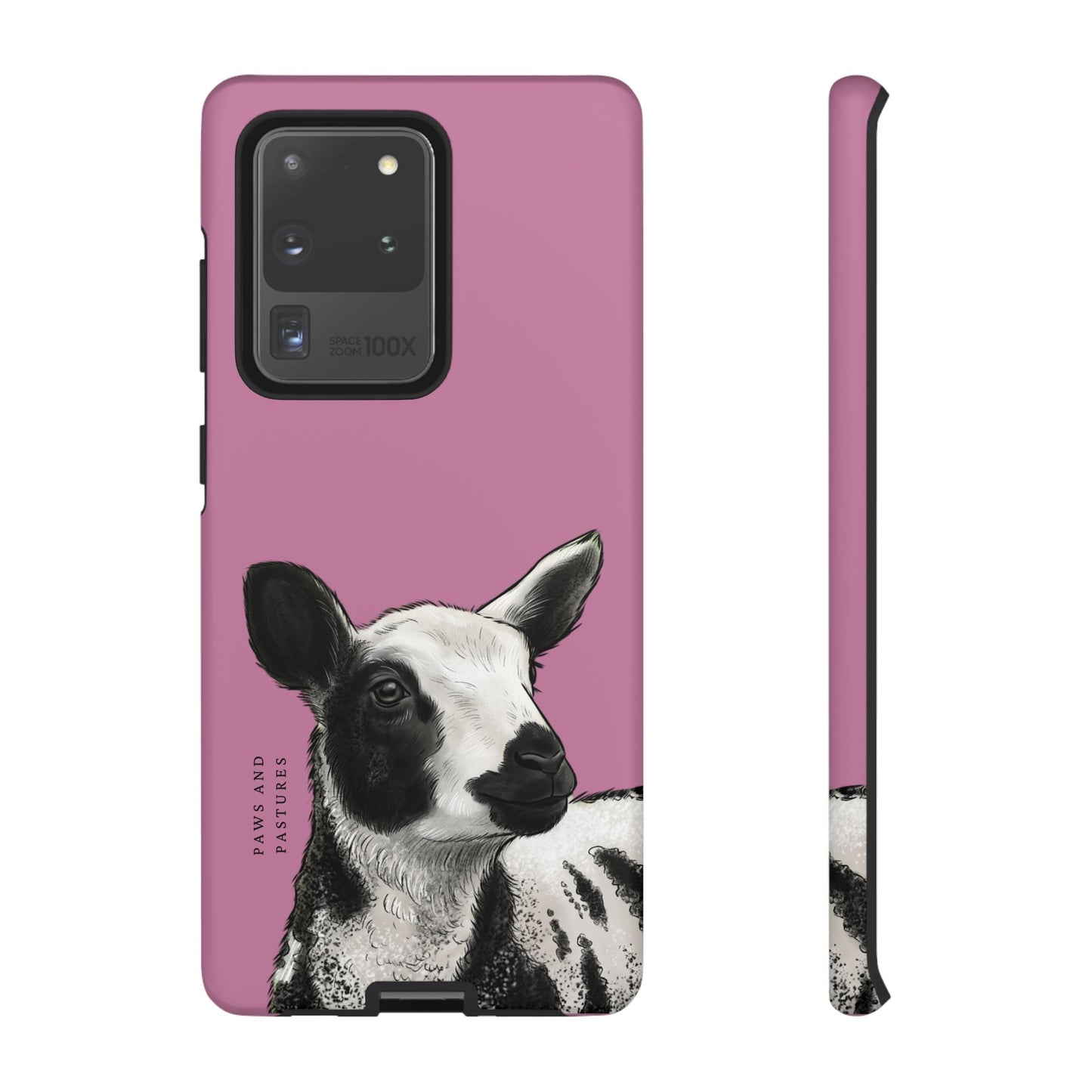 Pink Dutch Spotted Sheep Portrait Phone Case - Black & White Lamb Illustration Protective Cover