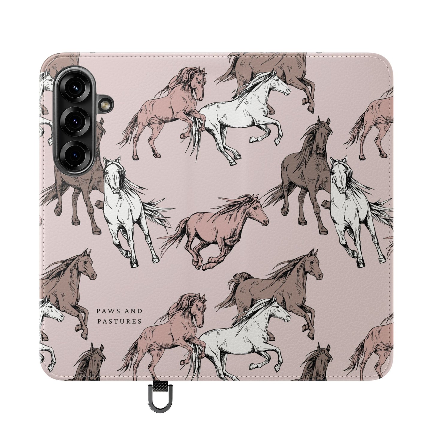 Horse Pattern Flip Phone Case — Pink Running Horses Wallet Cover
