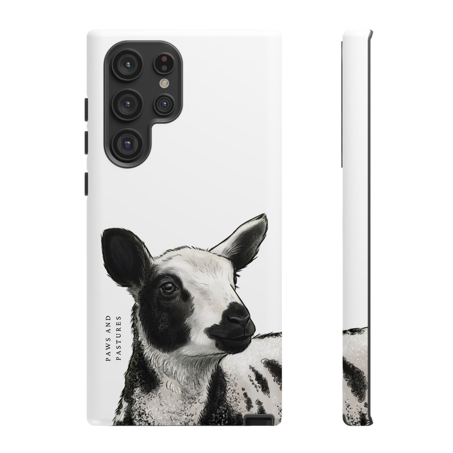 Dutch Spotted Sheep Portrait Phone Case - Black & White Lamb Illustration Protective Cover