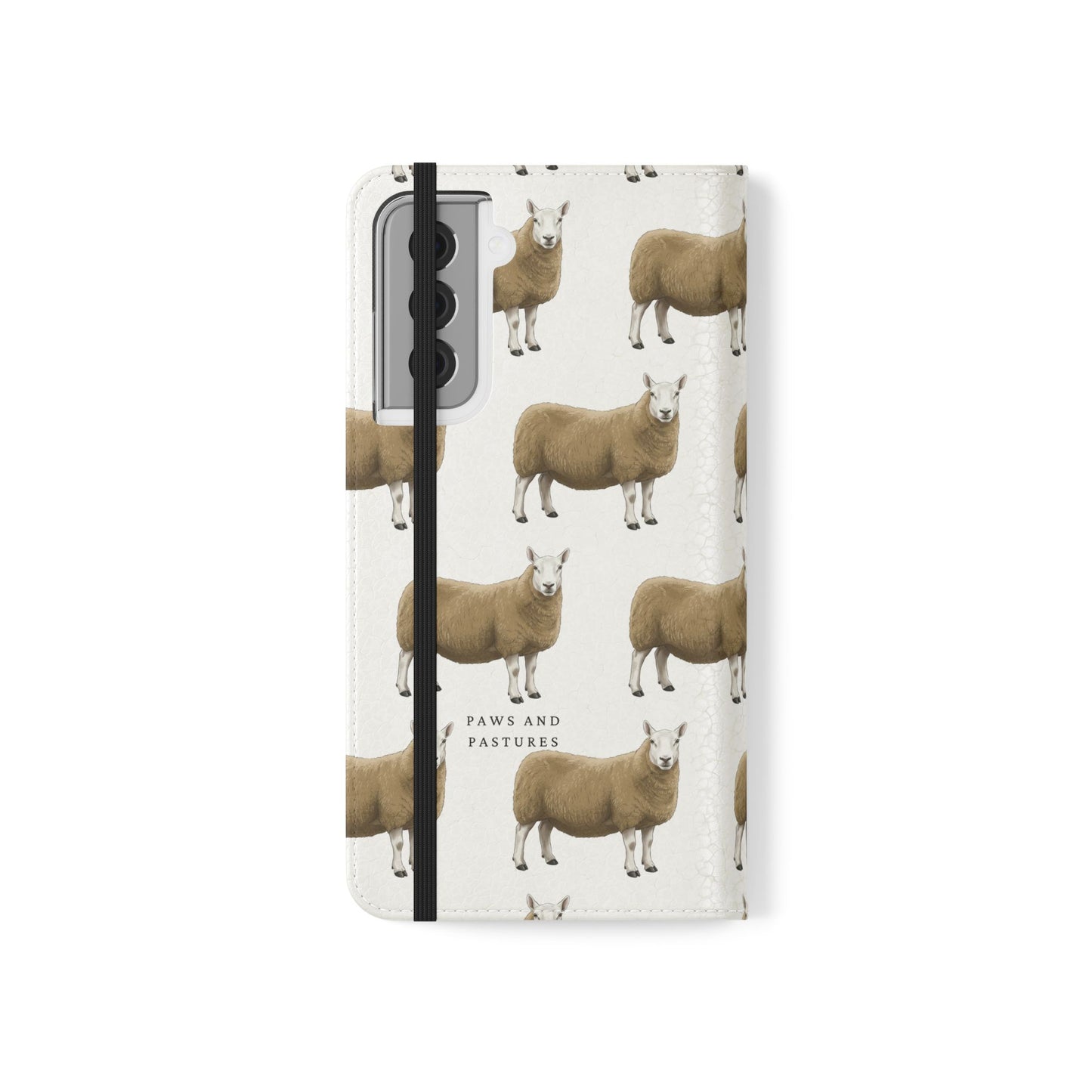 Cheviot Sheep Pattern Flip Phone Case – Cute Pastoral Wallet Cover with Card Slots