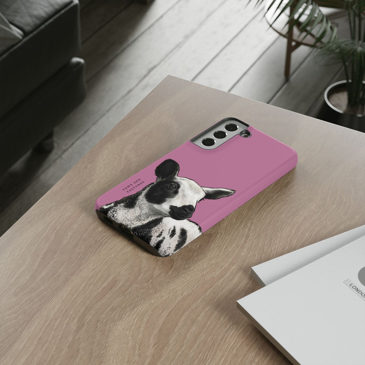 Pink Dutch Spotted Sheep Portrait Phone Case - Black & White Lamb Illustration Protective Cover