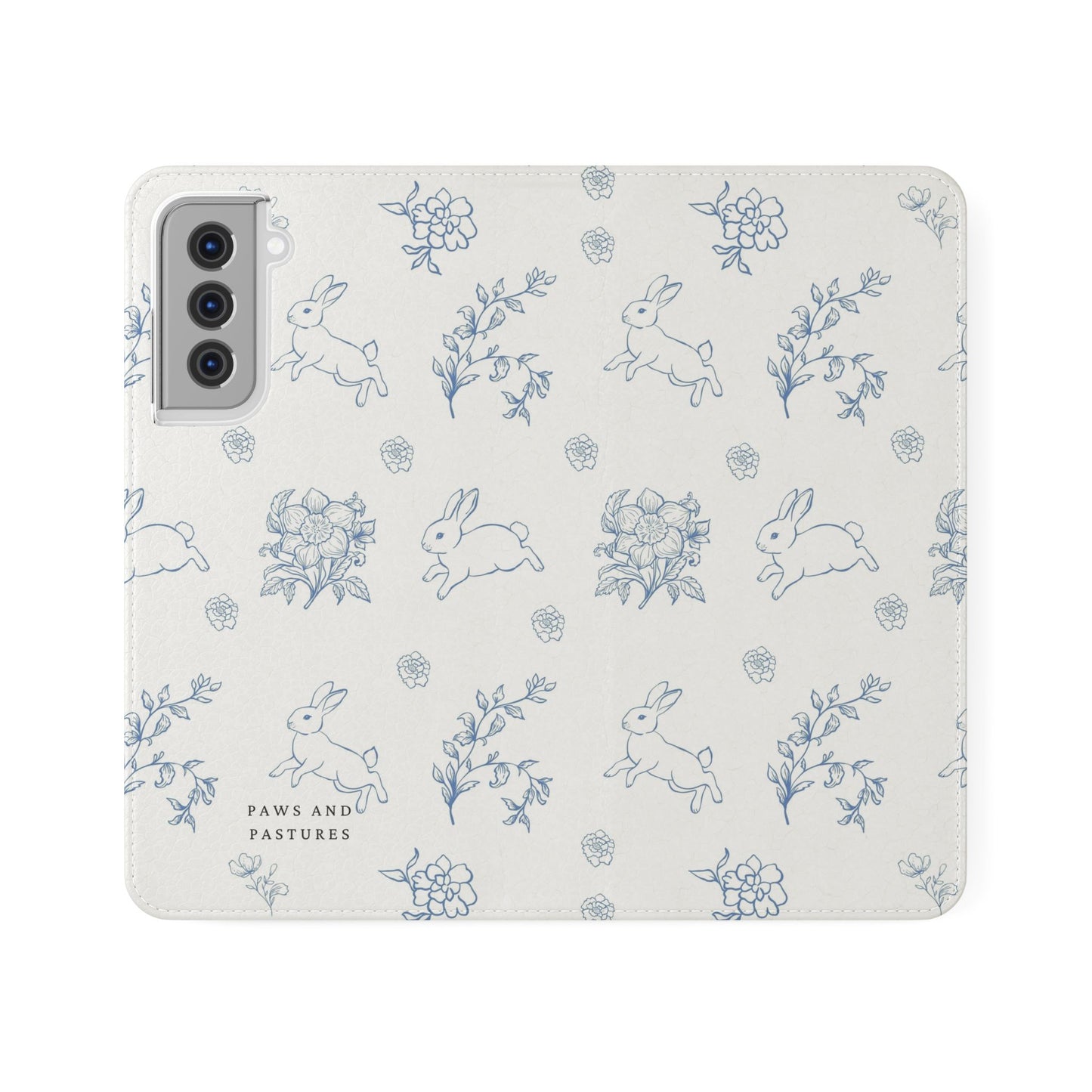 Bunny Pattern Flip Phone Case – Floral Blue Rabbit Wallet Cover