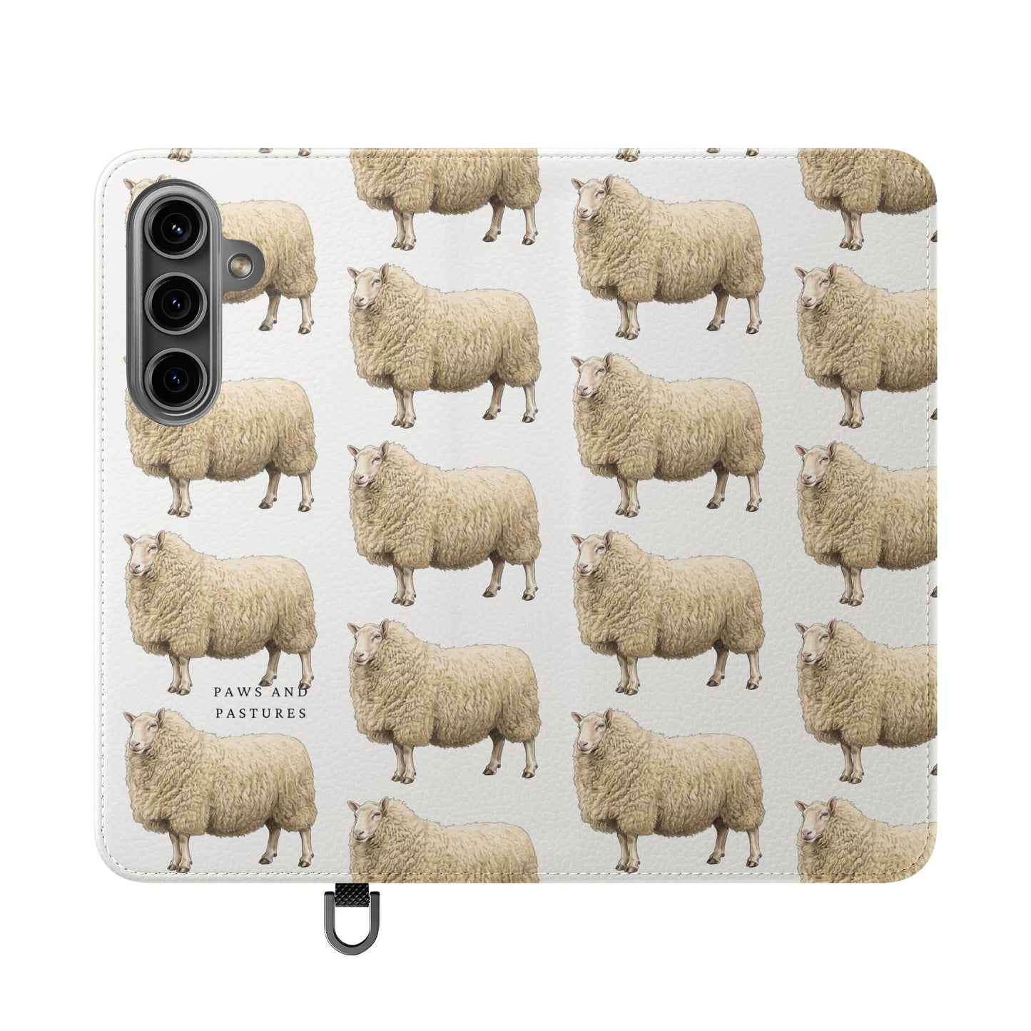 Cheviot Sheep Pattern Flip Phone Case – Cute Pastoral Wallet Cover with Card Slots