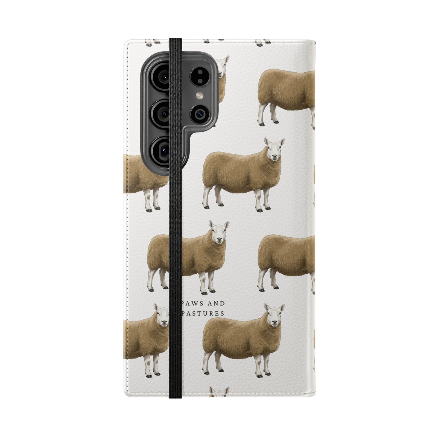 Cheviot Sheep Pattern Flip Phone Case – Cute Pastoral Wallet Cover with Card Slots