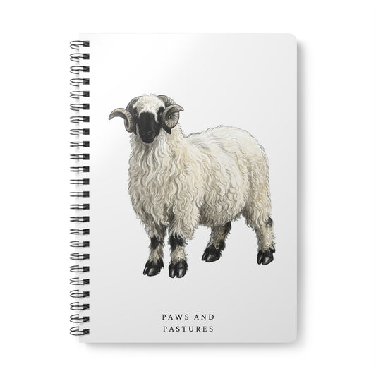 Valais Blacknose Sheep A5 Wirobound Notebook — Paws and Pastures Sheep Illustration