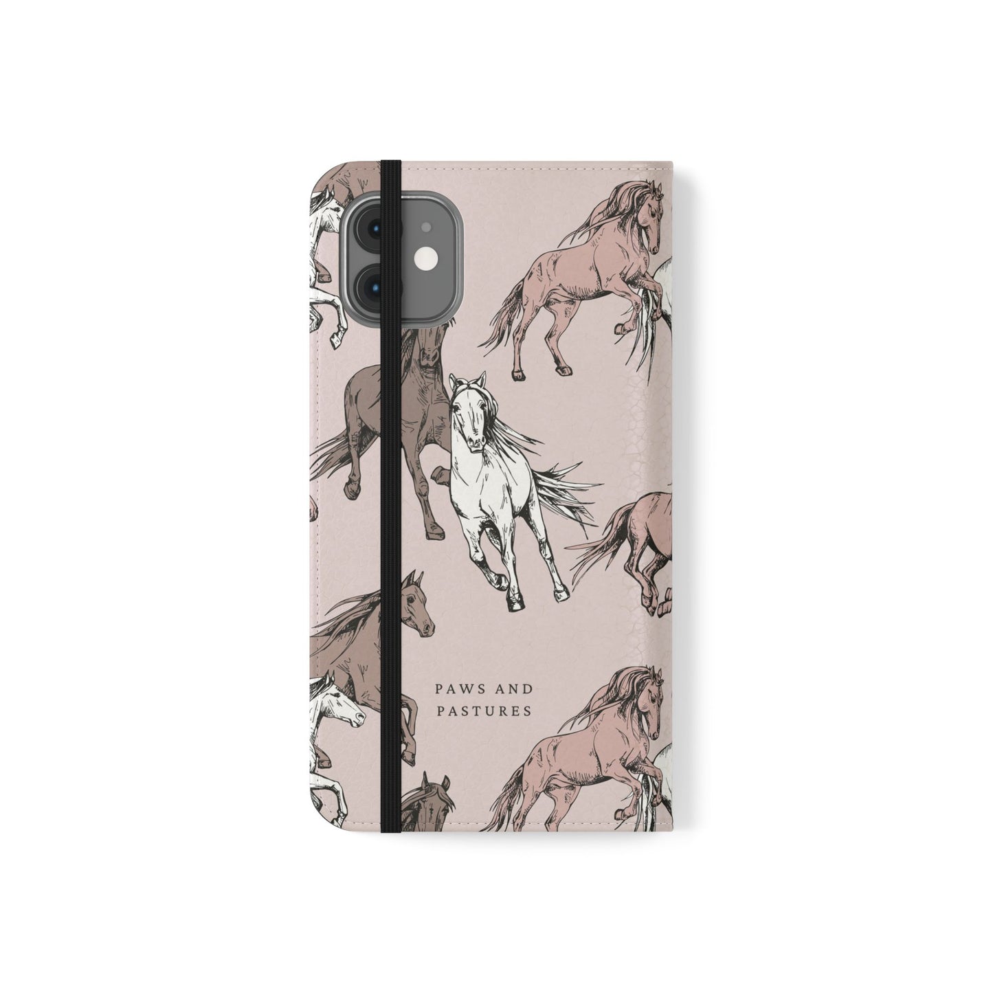 Horse Pattern Flip Phone Case — Pink Running Horses Wallet Cover