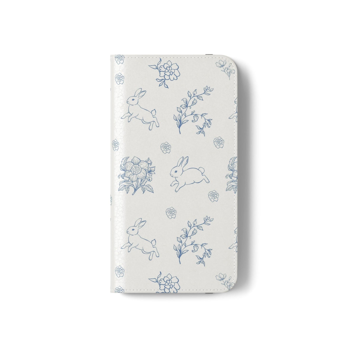 Bunny Pattern Flip Phone Case – Floral Blue Rabbit Wallet Cover
