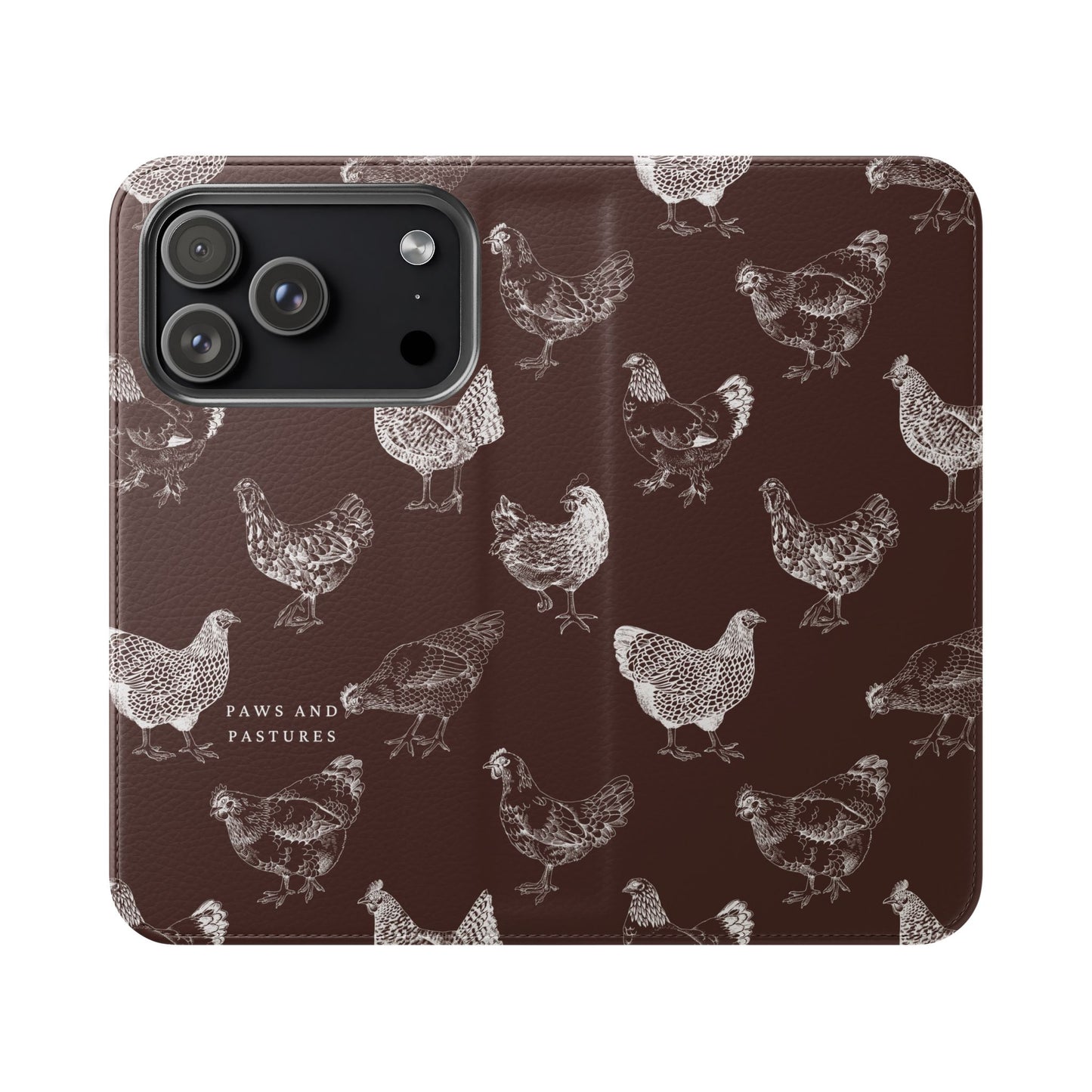 Chicken Pattern Flip Phone Case – Rustic Farmhouse Wallet Cover