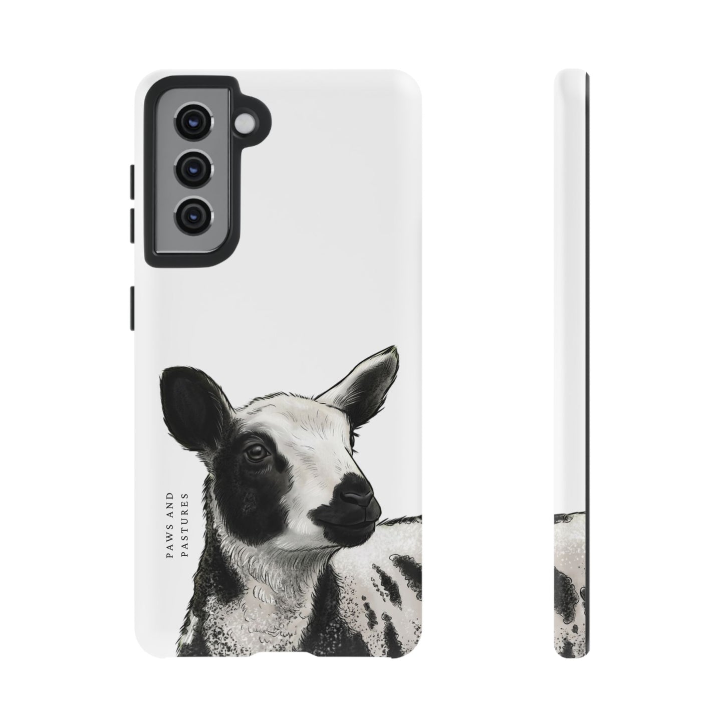 Dutch Spotted Sheep Portrait Phone Case - Black & White Lamb Illustration Protective Cover