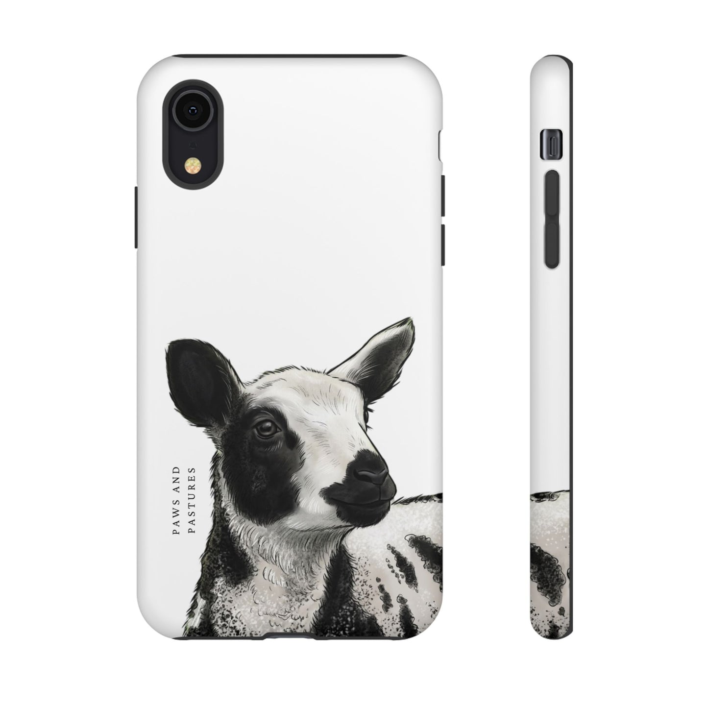 Dutch Spotted Sheep Portrait Phone Case - Black & White Lamb Illustration Protective Cover