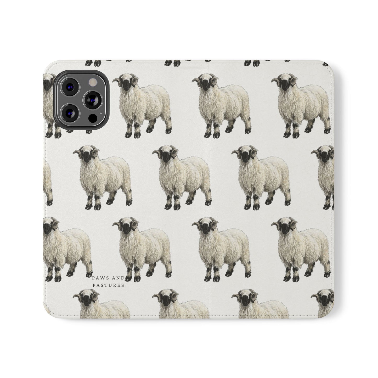 Valais Blacknose Sheep Pattern Flip Phone Case – Cute Farm Animal Wallet Cover