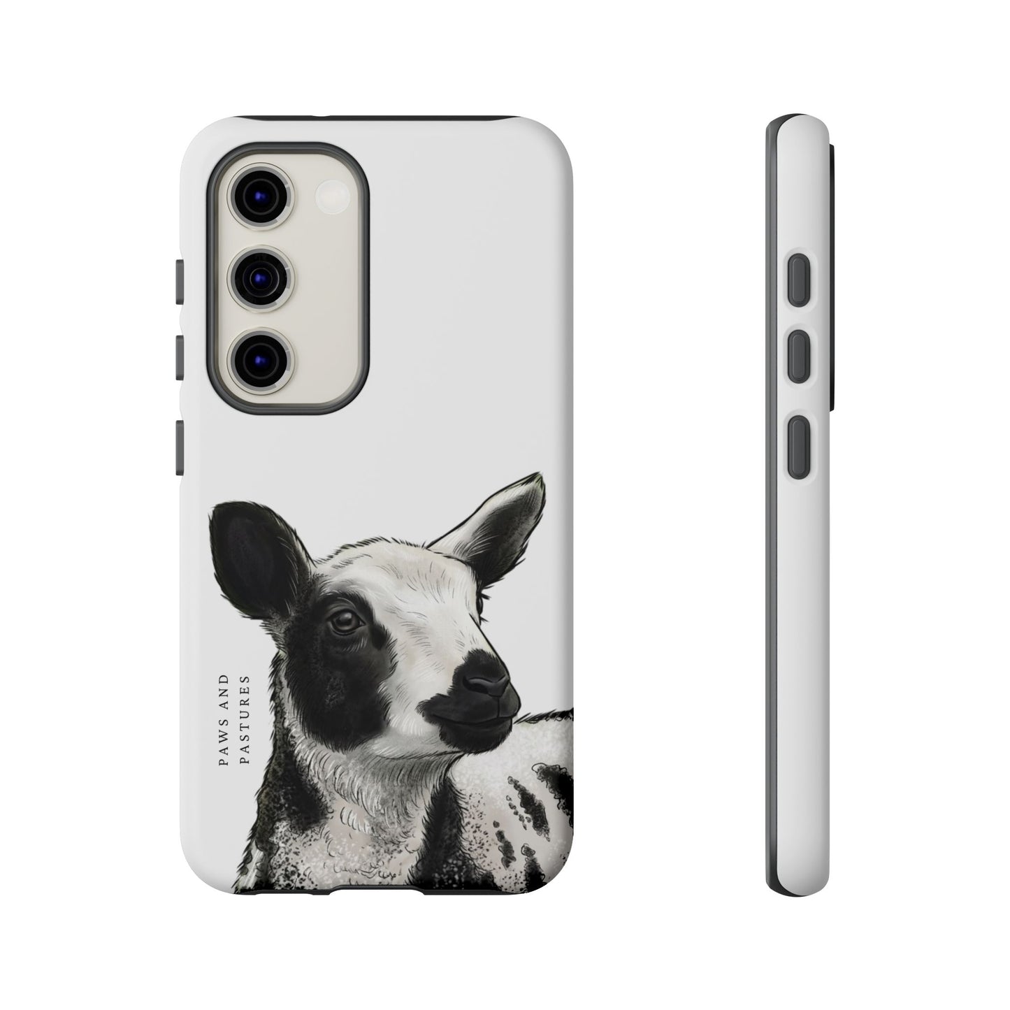 Dutch Spotted Sheep Portrait Phone Case - Black & White Lamb Illustration Protective Cover