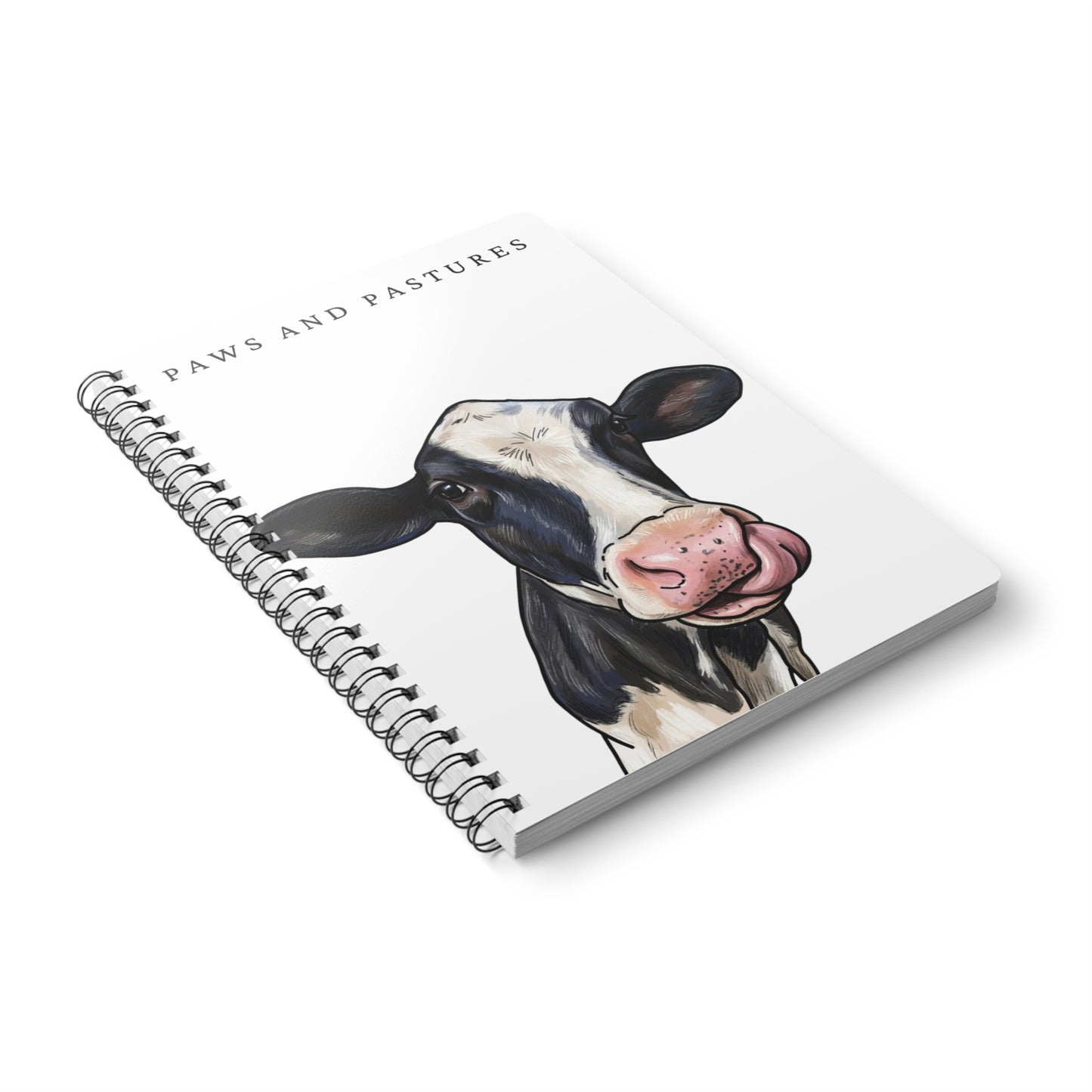 Cow Illustration A5 Notebook — "Paws and Pastures" Wirobound Lined Journal