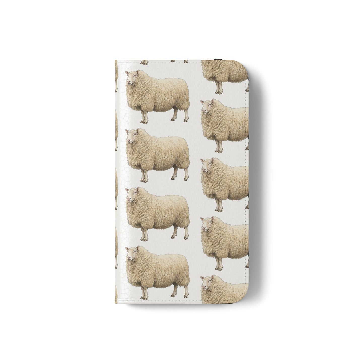 Cheviot Sheep Pattern Flip Phone Case – Cute Pastoral Wallet Cover with Card Slots