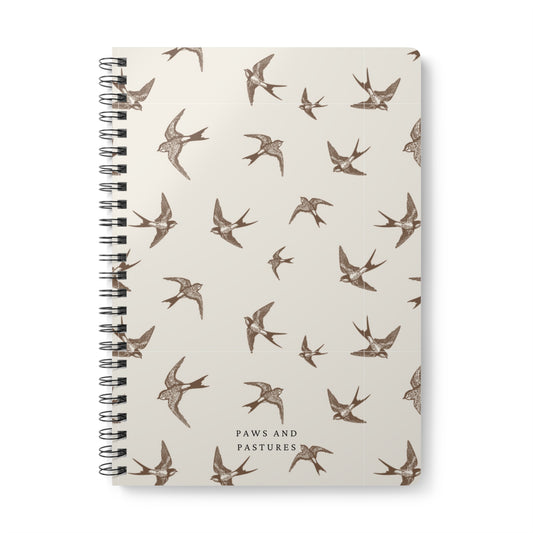 Swallows Pattern A5 Wirobound Notebook — Lined Softcover Journal