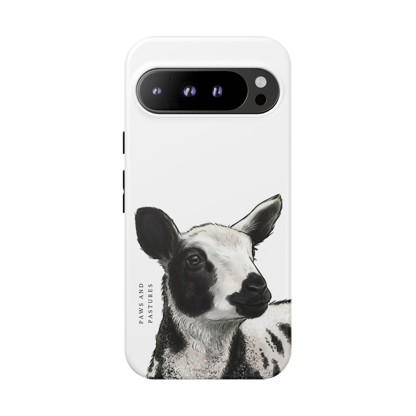 Dutch Spotted Sheep Portrait Phone Case - Black & White Lamb Illustration Protective Cover
