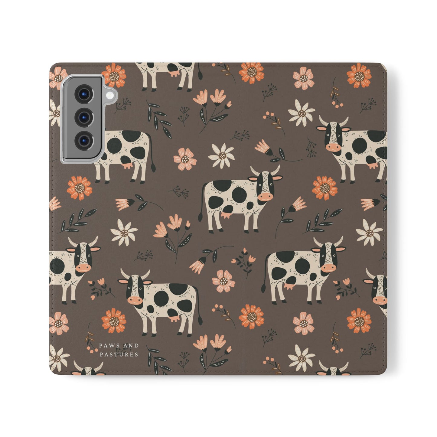 Cow Floral Flip Phone Case – Folklore Farm Pattern Wallet Case