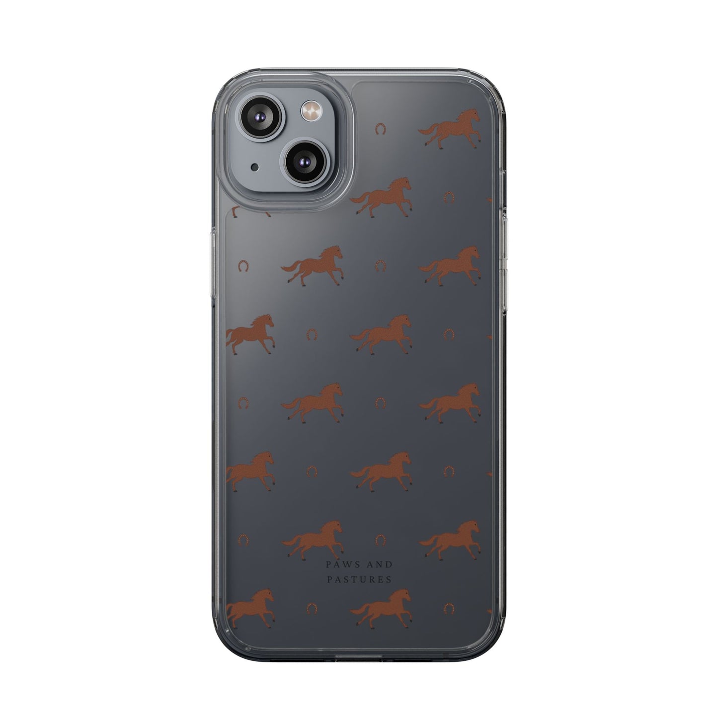 Horse Pattern Clear Phone Case — Equestrian Horses & Horseshoes Design