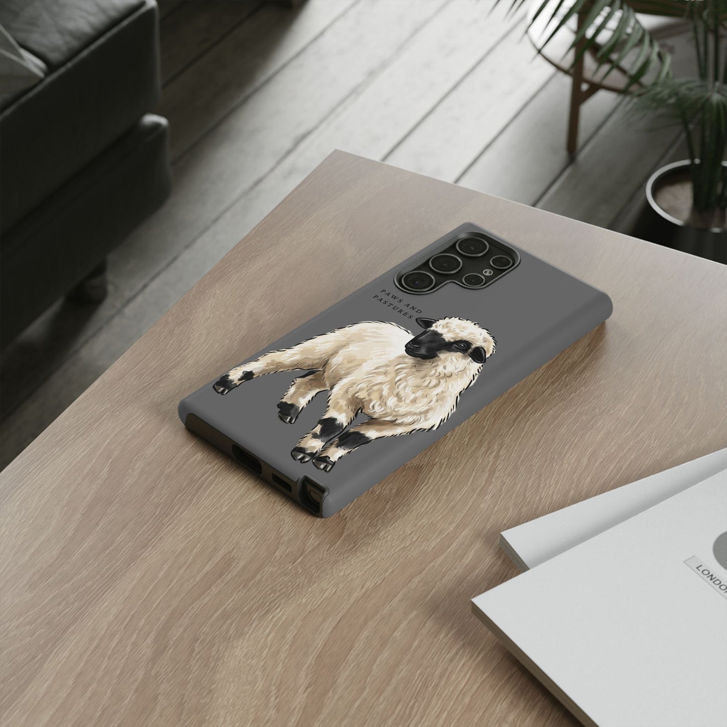 Grey Valais Blacknose Sheep Phone Case – 'Paws and Pastures' Cute Lamb Protective iPhone Cover