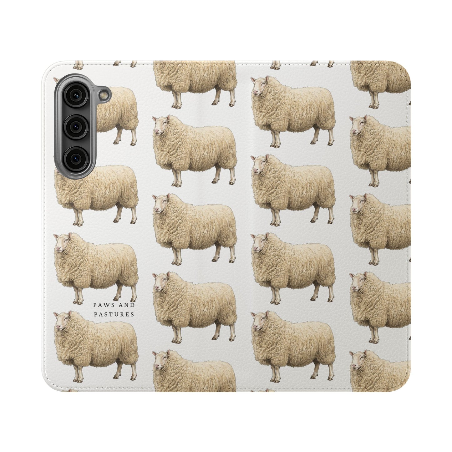 Cheviot Sheep Pattern Flip Phone Case – Cute Pastoral Wallet Cover with Card Slots