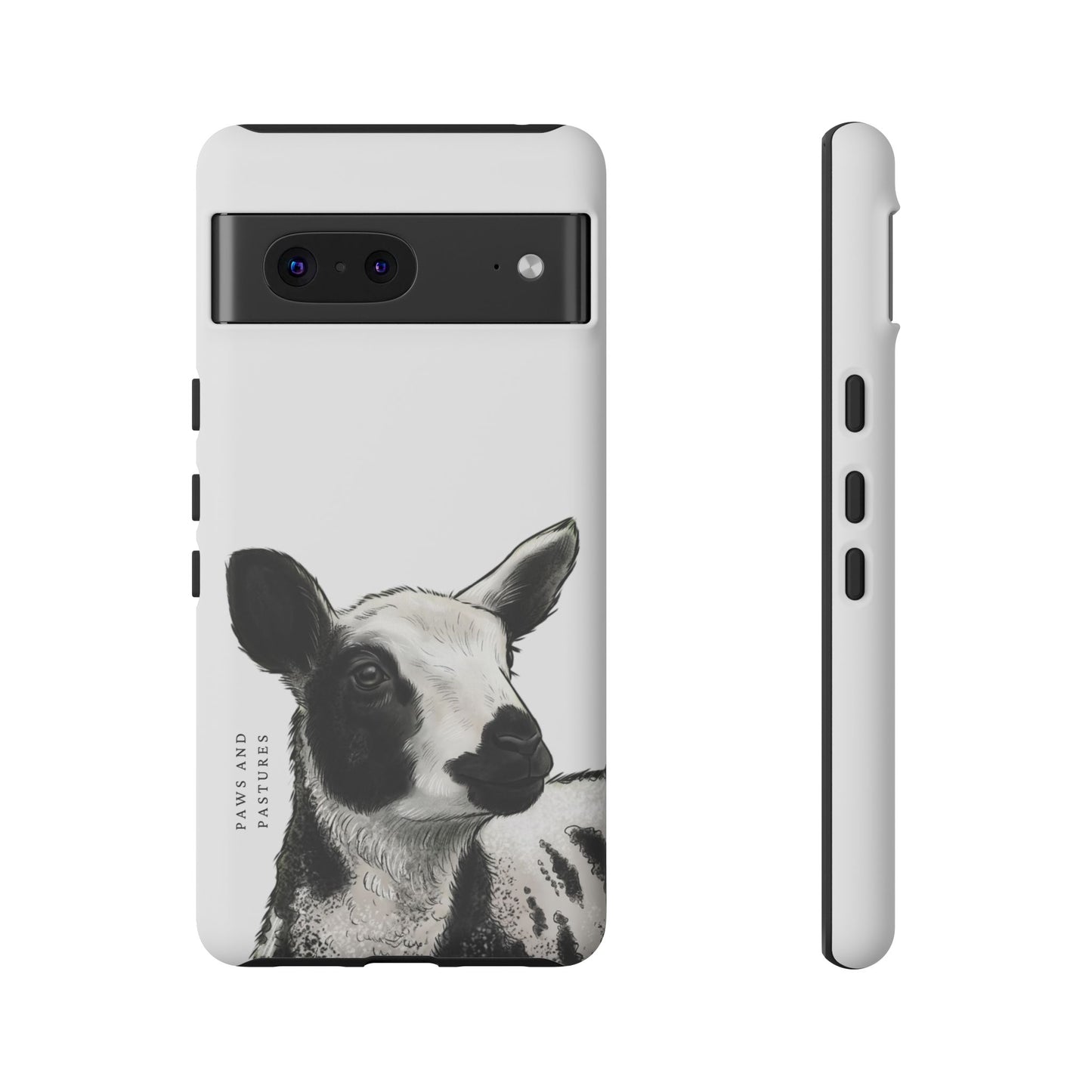 Dutch Spotted Sheep Portrait Phone Case - Black & White Lamb Illustration Protective Cover