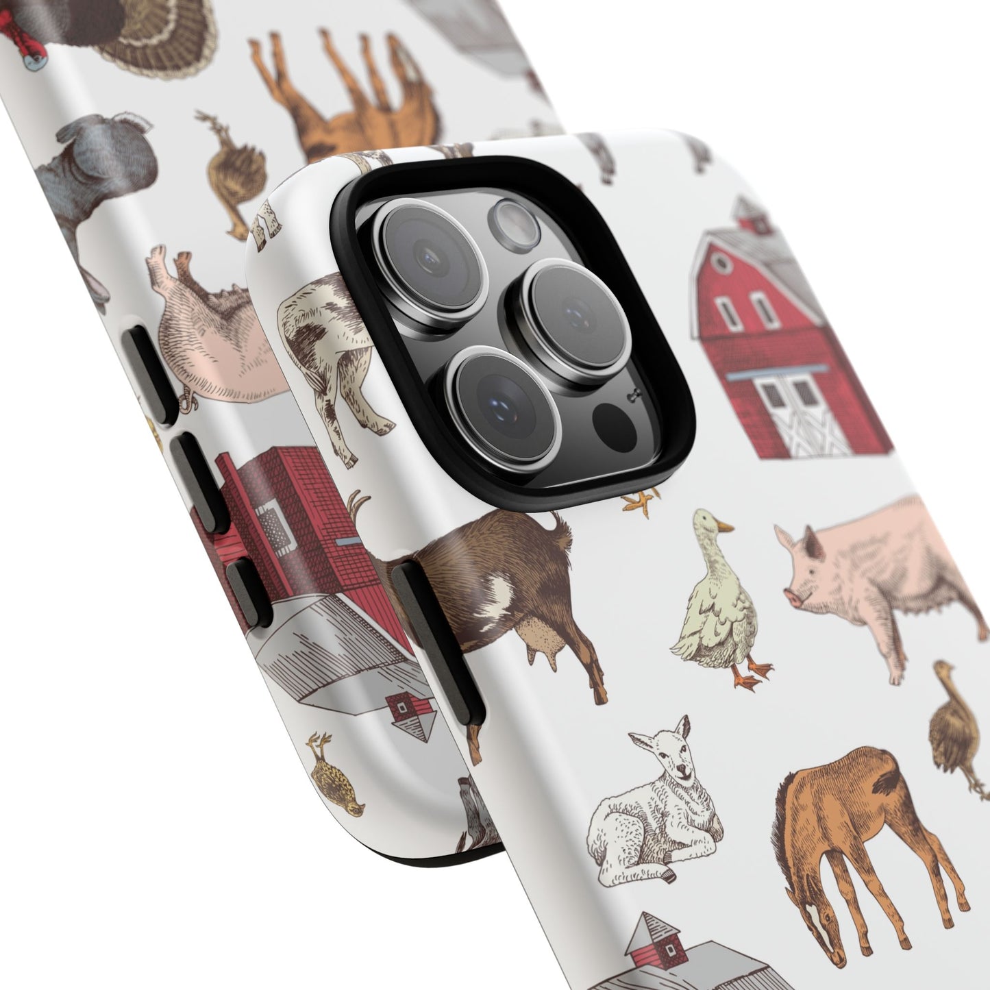 Farm Animal Phone Case — Barnyard Illustration Phone Case (rooster, pig, horse, turkey)